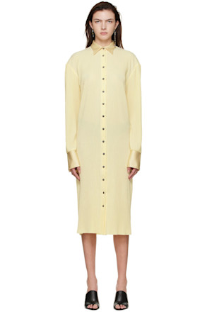 Yellow Polyester Midi Dress