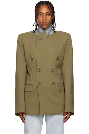 Khaki Double-Breasted Blazer