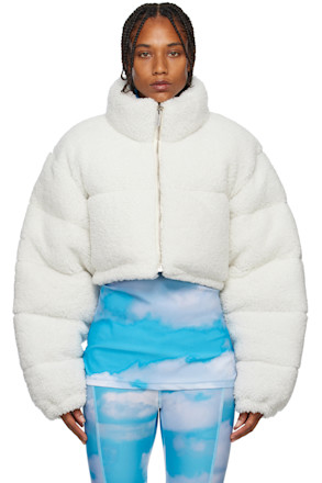 White Cropped Shearling Jacket