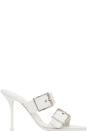 White Double Buckle Punk Mules