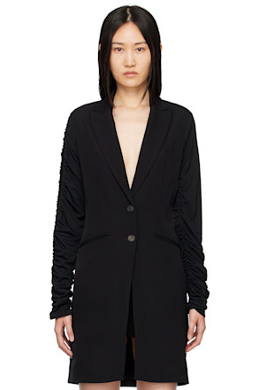 Black Ruched Sleeve Coat