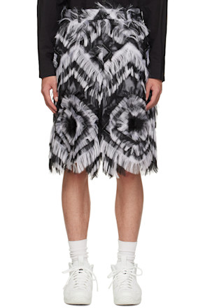Black Fringed Faux-Fur Shorts