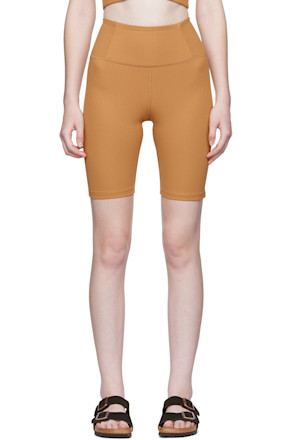 Tan Rib High-Rise Run Shorts