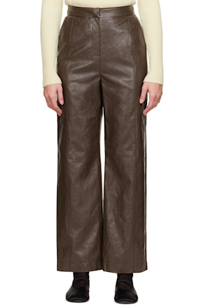 Brown Grained Faux-Leather Pants