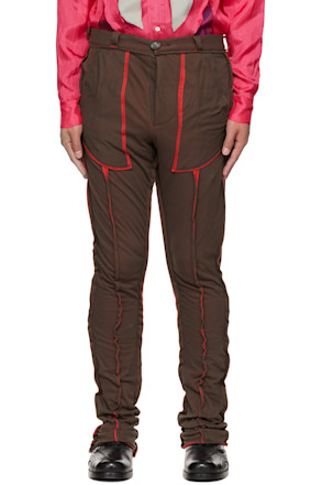 Brown & Red Paneled Trousers
