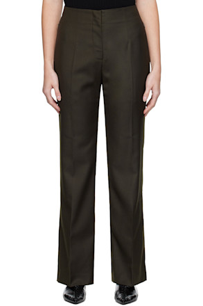 Khaki Slit-Cuff Bootcut Trousers