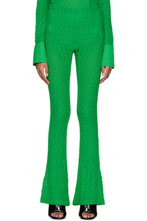Green Slim Flared Trousers