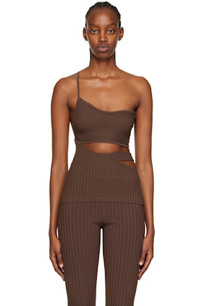 Brown One-Shoulder Tank Top
