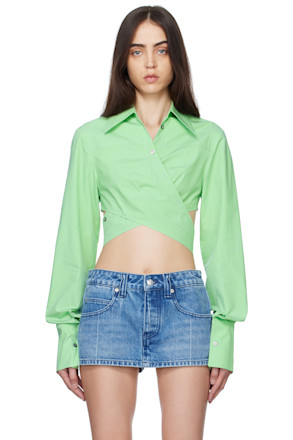 Green Wrap Cropped Shirt
