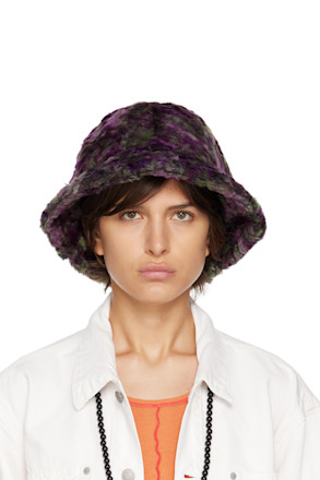 Purple & Green Faux-Fur Bucket Hat