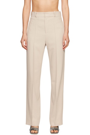 Beige Classic Wide Leg Trousers