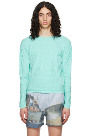Blue Embossed Long SleeveT-Shirt