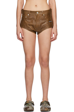 Brown Five-Pocket Leather Shorts