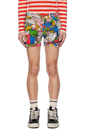 Multicolor Printed Denim Shorts