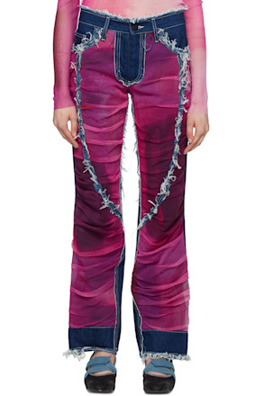 Indigo & Pink Paneled Jeans