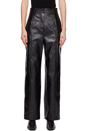 Black Cracked Faux Leather Trousers
