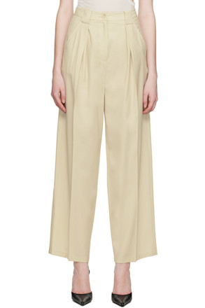 Beige Tuck Trousers