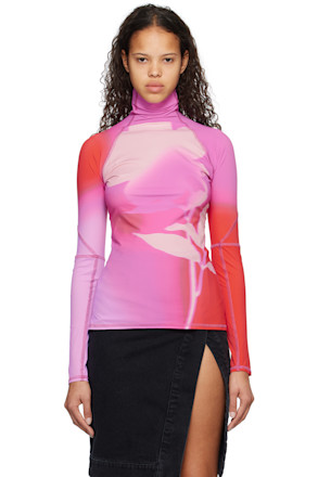 Pink & Red Printed Turtleneck