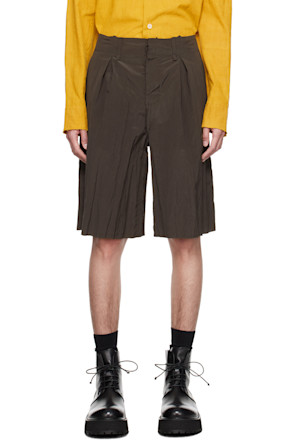 Brown Pleated Shorts
