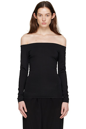 Black Off-The-Shoulder Long Sleeve T-Shirt