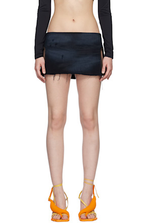 Black Vented Denim Miniskirt