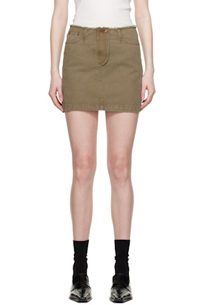 Khaki Zip-Fly Denim Miniskirt