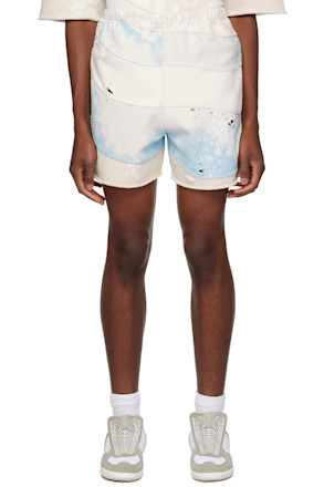 Blue & Beige Distressed Shorts
