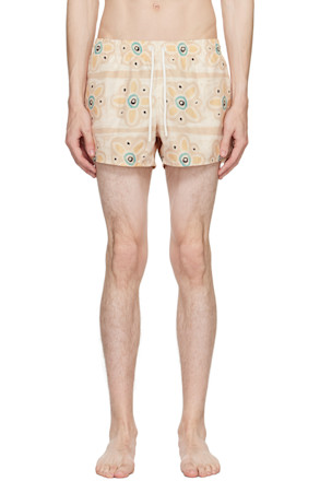 Beige Floral Swim Shorts