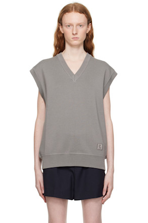 Gray Leather Patch Vest