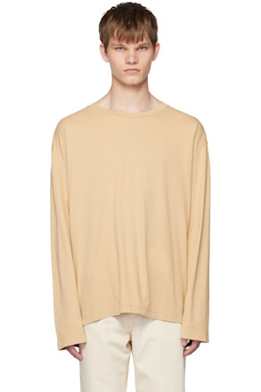 Beige Flame Clean Long Sleeve T-Shirt