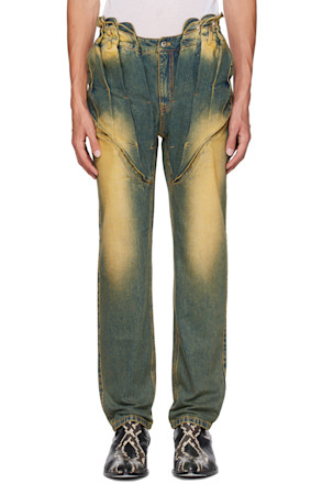 Blue Gathered Corset Jeans