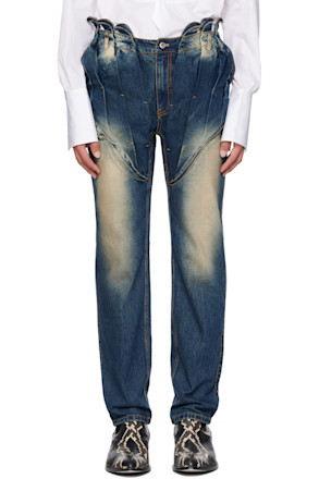 Blue Gathered Corset Jeans