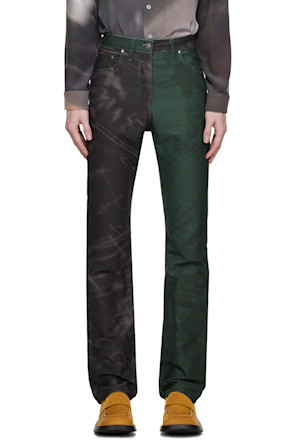 Green & Black Paneled Jeans