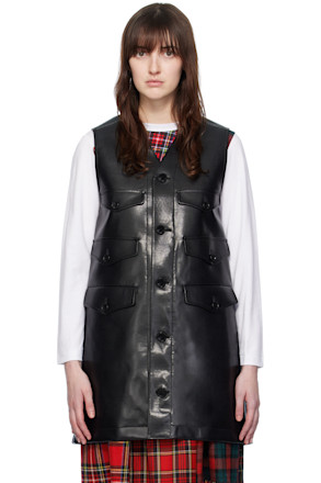 Black Belted Faux-Leather Vest