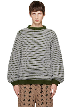 Gray & Green Seamless Zig Zag Sweater