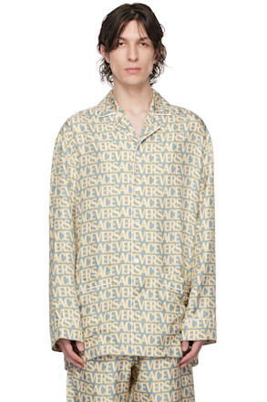 Blue & Off-White Allover Pyjama Shirt