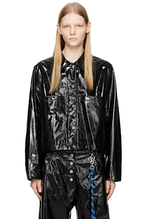 Black Cropped Faux-Leather Jacket