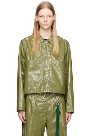 Green Cropped Faux-Leather Jacket