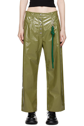 Green Straight-Fit Faux-Leather Trousers