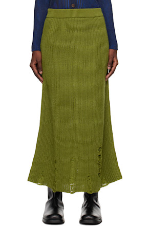 Green Distressed Midi Skirt