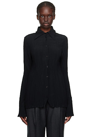 Black Maisie Plissé Shirt