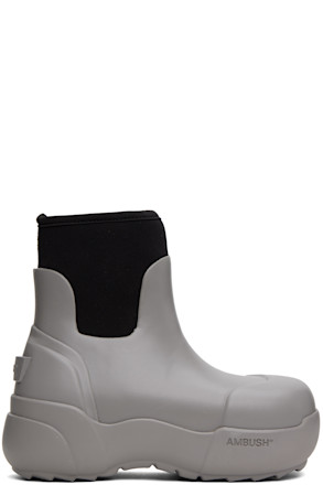 Gray & Black Square Toe Boots