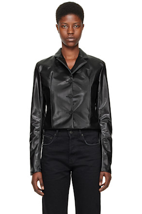 Black Trapeze Faux-Leather Blazer