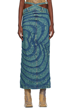 SSENSE Exclusive Blue Big Heart Denim Midi Skirt