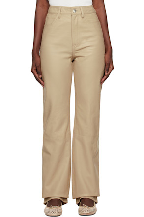 Beige Straight Leather Pants
