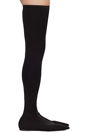 Black Stretch Jersey Thigh-High Boots