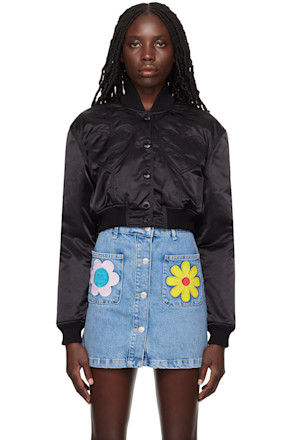 Black Embroidered Bomber Jacket