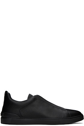 Black Deerskin Triple Stitch Sneakers