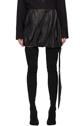 Black Ballooned Leather Miniskirt