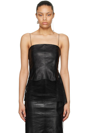 Black Paneled Leather Tank Top